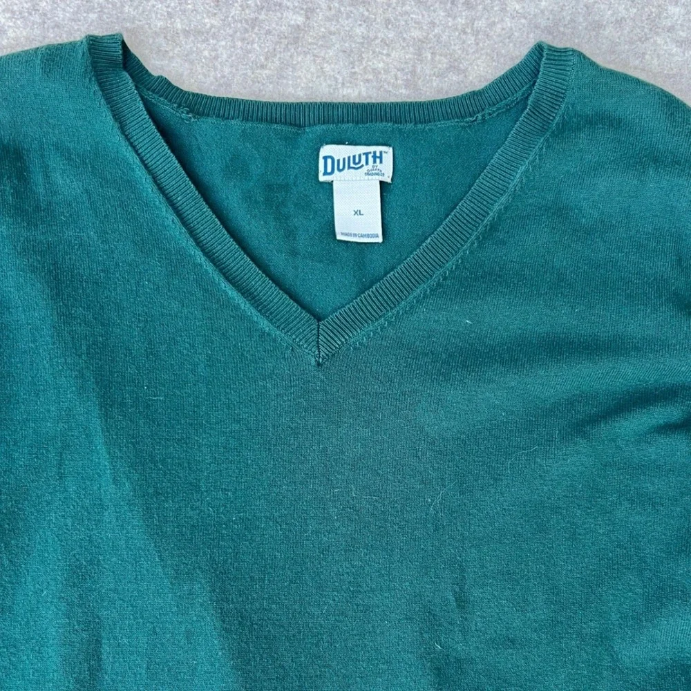 Duluth Trading Co V-Neck Sweater Womens XL Green Excellent Long Sleeve Cotton